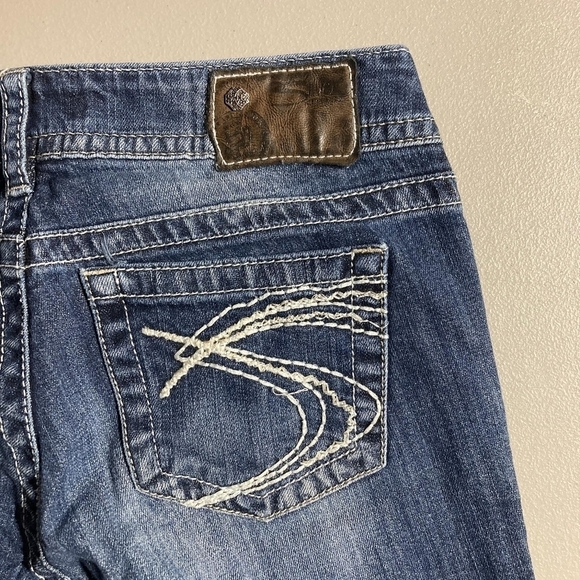 Silver Suki Denim Blue Jeans Boot Cut Women's W28/L30 Sandblast Fade Neutral EUC - Picture 3 of 6